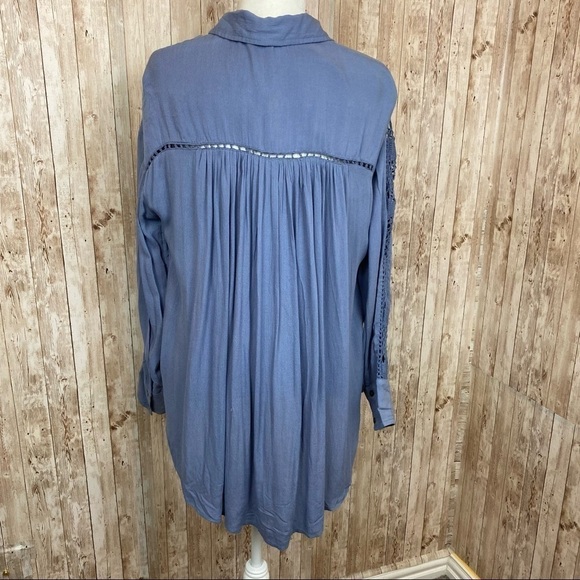 Free People Katie Bird Lace Crochet Inset Long Sleeve Boho Button Front Shirt - Picture 8 of 10